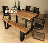 简约美式实木餐桌 loft铁艺个性饭桌 复古做旧咖啡厅休闲桌椅组合