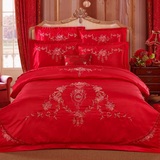 欧美风60支冰丝天丝床上四件套1.8m2.0双人贡缎被子被套床单大红