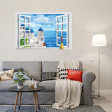 蓝色地中海 浪漫窗户墙贴纸 客厅卧室浴室玻璃电视背景墙沙发装饰