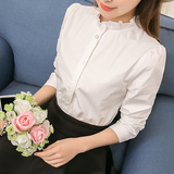 衬衫女长袖2016秋装新款韩版女装纯色立领打底衬衣白上衣职业装潮