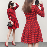韩版秋冬裙女装长袖修身红色毛衣裙大码加厚裙子针织打底裙连衣裙