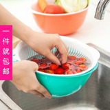 厨房炫彩双层洗菜盆2件套多用沥水篮优质塑料水果篮子防滴水包邮