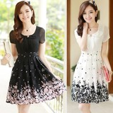 韩版衣服30-35-40岁中年少妇女装妈妈装假两件套装连衣裙夏裙子