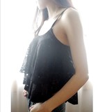 2015春夏韩版性感双层蕾丝小吊带短款露脐裹胸抹胸背心调节上衣女