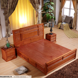 欣荣 红木床1.8米双人菠萝格木床中式红木床卧室家具红木床头柜