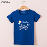 ONOZA2016夏款修身圆领T恤女 个性气球自行车卡通学生棉短袖1020