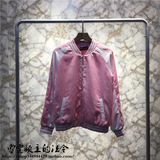 雷霆FK 定制 SLP风格 2016最新春夏外套基础款粉红色丝绸棒球夹克