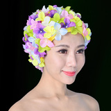 泳帽 女 长发舒适透气护耳成人大号韩国时尚花朵花瓣温泉游泳帽布