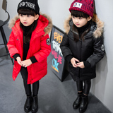 女童棉衣2015冬装韩版新款宝宝儿童长款大毛领外套加厚连帽棉服潮