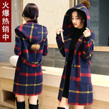 羊毛呢外套女2016春季韩版新款修身中长款大码呢子大衣女装加厚潮