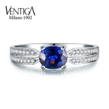Ventiga梵蒂加 18K白金椭圆形天然蓝宝石戒指镶钻 彩色宝石戒指女