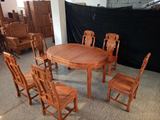 红木家具 实木非洲花梨木椭圆形餐桌 可调节伸缩半圆长方古典圆桌