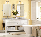 鸿意美式浴室柜组合欧式仿古双盆橡木实木洗手盆洗脸盆落地卫浴柜