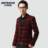 杰弗逊 春季新款男装韩版修身小西服英伦潮格子西装男式秋装外套
