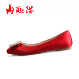 内联升女鞋 单鞋 老字号北京布鞋 春秋季红色女式璀璨婚鞋6616C