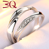 3Q饰品 银饰情侣戒指一对925银时尚仿真钻戒订求结婚礼物女男刻字