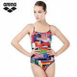 Arena女士连体性感泳衣 时尚国旗拼接显瘦身材游泳衣女TSS5122W