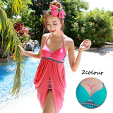 时尚款夏季新款韩国平角分体裙式游泳衣女钢托聚拢遮肚显瘦比基尼