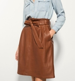 西班牙代购 Massimo Dutti 女士3月棕色高腰半身裙皮裙  5304592