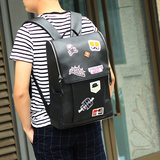休闲双肩包男士包背包韩版涂鸦学生书包皮时尚潮流运动旅行电脑包