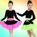 儿童舞蹈服装练功舞服女童芭蕾舞服春季长袖丝绒连体服拉丁演出服