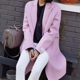 韩国2015冬装韩版显瘦糖果色中长款双面羊毛呢外套加厚呢子大衣女