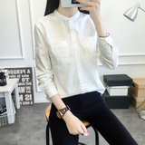 2016韩版秋装新款休闲立领白衬衫女 学院风女式长袖棉衬衣显瘦