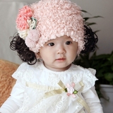 韩版女童女宝宝冬季加绒加厚款假发帽子 婴幼儿童护耳帽1-2-3-4岁