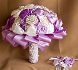 手工紫色主题唯美新娘手拿花 结婚水晶钻珍珠手捧花 可订制送腕花