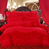 品特价婚庆四件套大红刺绣床单五六八十件套床品 纯棉结婚床上用