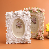 韩版田园纯复古粉玫瑰花工艺像框 欧式复古树脂相框 桌面相框摆台