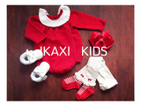 IKAXI KIDS 款独家婴儿童男女宝宝红装纯棉针织毛衣哈衣红白两色