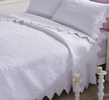 外贸原单精品 欧式简约白色纯棉绣花绗缝被三件套 全棉美式床盖