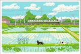 日本插画师森俊泽猫之四季电车水田无框画装饰画40*30尺寸包邮16