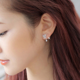 925纯银耳钉女韩国进口韩版时尚气质两种戴法花朵水钻后挂式耳环