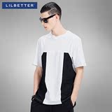 Lilbetter男士短袖T恤 夏季黑白拼接圆领潮t青少年纯棉半袖体恤男