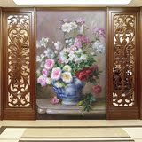 欧式花朵立体大型壁画油画美丽花瓶客厅玄关卧室电视沙发背景墙纸
