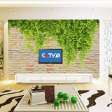大型壁画田园墙纸客厅沙发餐厅电视背景墙壁纸3D立体绿色树叶砖墙