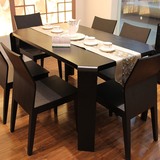 餐桌椅组合简约现代家具4 6人橡实木贴皮小户型餐厅圆吃饭桌子黑