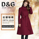 D&G/杜嘉班纳意大利正品代购女装红色系带中长款保暖毛呢大衣外套