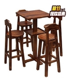 包邮现货碳化桌椅套件防腐木火烧木桌椅实木酒吧桌凳吧台高脚桌凳
