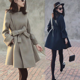 韩国代购新款毛呢外套女2016冬装中长款显瘦时尚百搭正品大衣外套