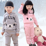 儿童装女童秋冬装加厚套装2-3-4-5-6-7岁宝宝抓绒加绒卫衣两件套