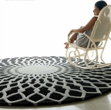 简约现代地毯圆形黑白几何图案地毯家用卧室电脑椅吊篮茶几地毯