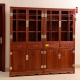 红木家具缅甸花梨双层书柜实木置物柜 中式储物柜 书橱柜组合