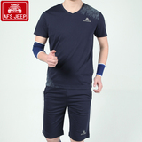 AFS JEEP男装夏季休闲运动套装短袖t恤 男五分裤跑步短裤男两件套