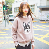 2016春季韩版女装抓绒卡通卫衣女长袖套头宽松学生运动短款上衣潮