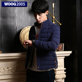 WOOG2005男士棉衣外套 韩版修身加厚立领棉服男2015冬装蓝色棉袄