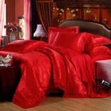 Lavandula结婚全棉床上四件套纯棉提花贡缎蕾丝大红婚庆床上用品