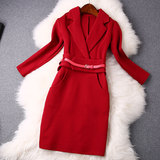 2015冬季新款欧洲站女装本命年红腰带修身内搭单穿打底衫连衣裙